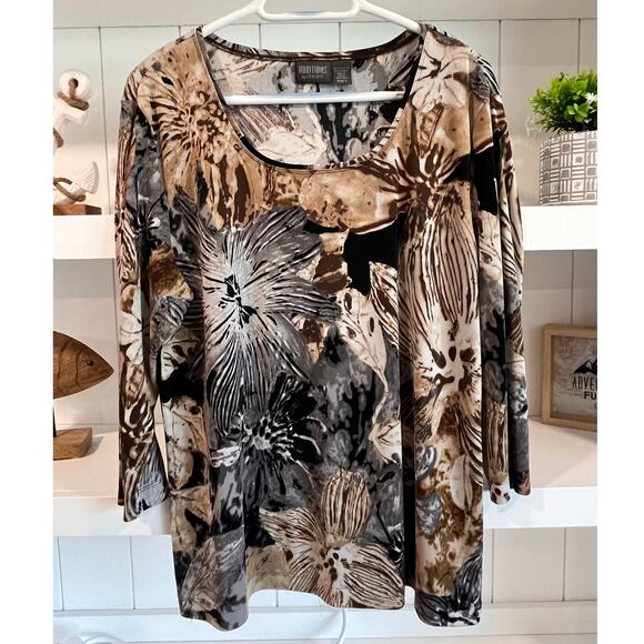 Additions by Chico’s Blouse Size 3 Abstract Floral Print Stretch Tunic - Picture 1 of 8
